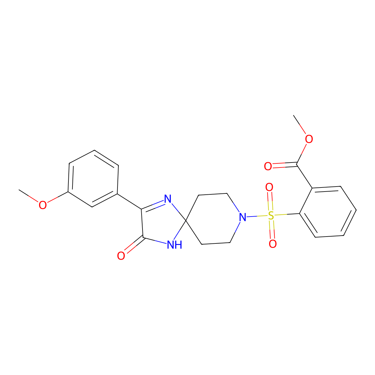 Methyl 2-{[2-(3-methoxyphenyl)-3-oxo-1,4,8-triazaspiro[4.5]dec-1-en-8-yl]sulfonyl}benzoate molecular structure, CAS 1357869-25-0
