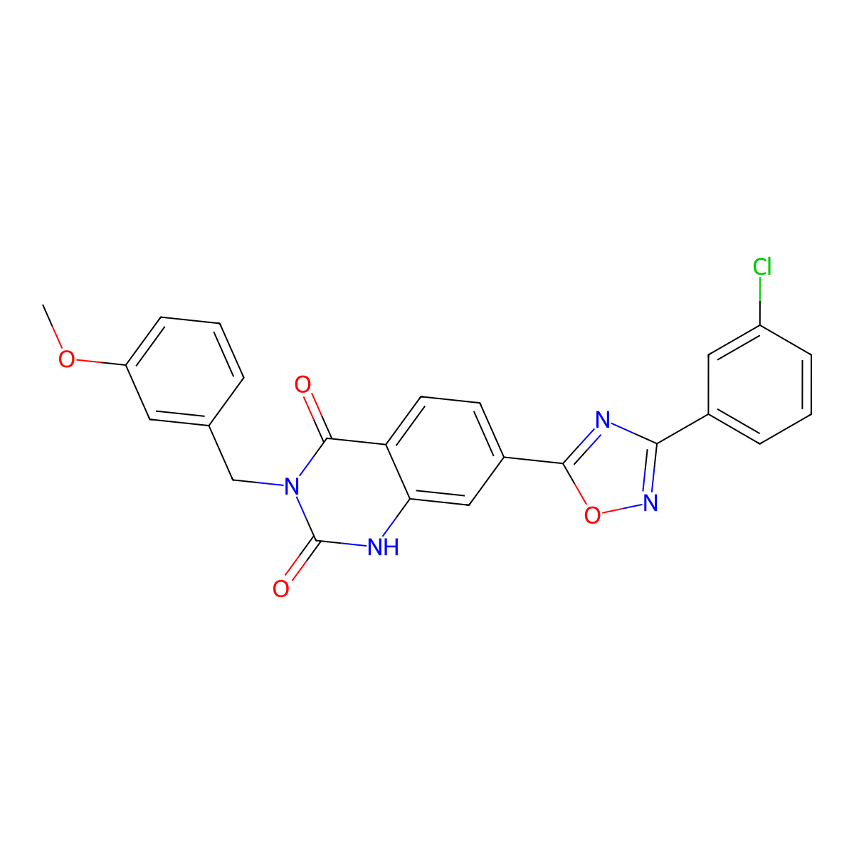 7-(3-(3-chlorophenyl)-1,2,4-oxadiazol-5-yl)-3-(3-methoxybenzyl)quinazoline-2,4(1H,3H)-dione molecular structure, CAS 1357873-35-8