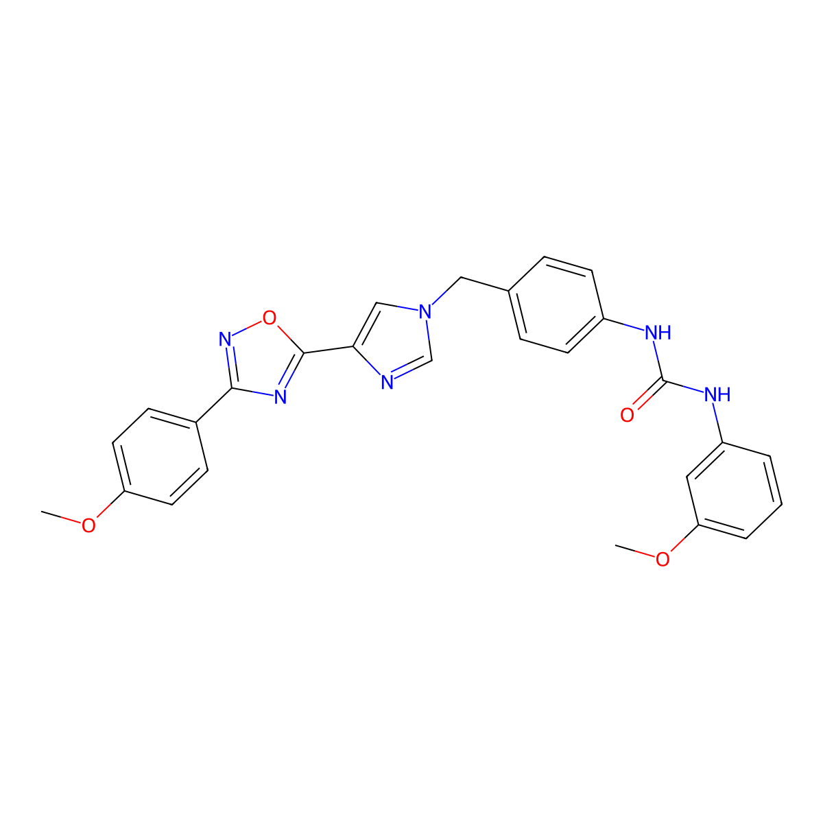 1-(3-methoxyphenyl)-3-(4-((4-(3-(4-methoxyphenyl)-1,2,4-oxadiazol-5-yl)-1H-imidazol-1-yl)methyl)phenyl)urea molecular structure, CAS 1357873-49-4