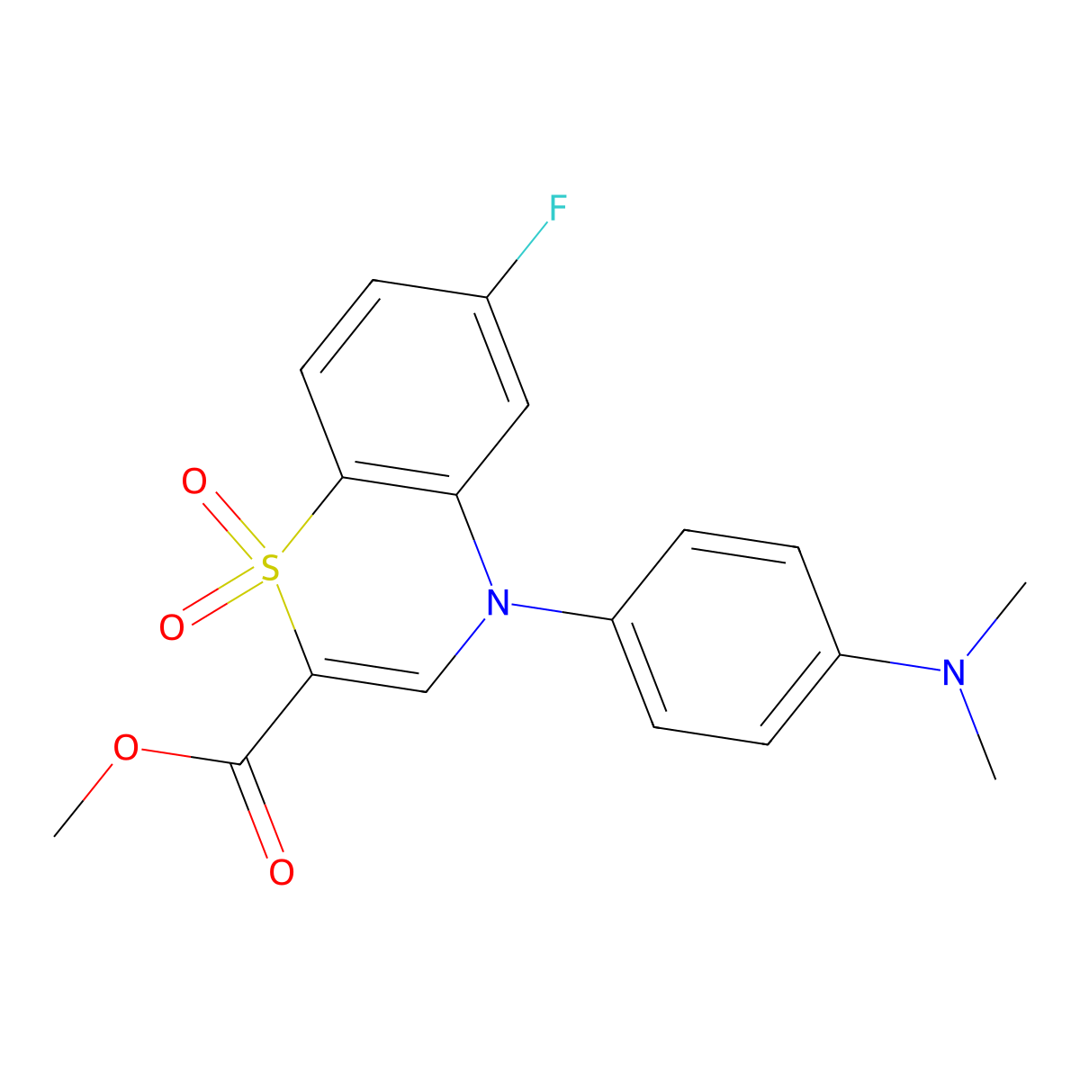 methyl 4-(4-(dimethylamino)phenyl)-6-fluoro-4H-benzo[b][1,4]thiazine-2-carboxylate 1,1-dioxide molecular structure, CAS 1357874-53-3