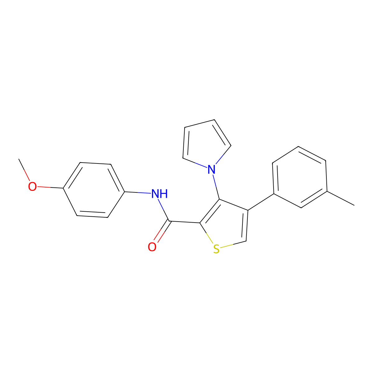 N-(4-methoxyphenyl)-4-(3-methylphenyl)-3-(1H-pyrrol-1-yl)thiophene-2-carboxamide molecular structure, CAS 1357877-42-9