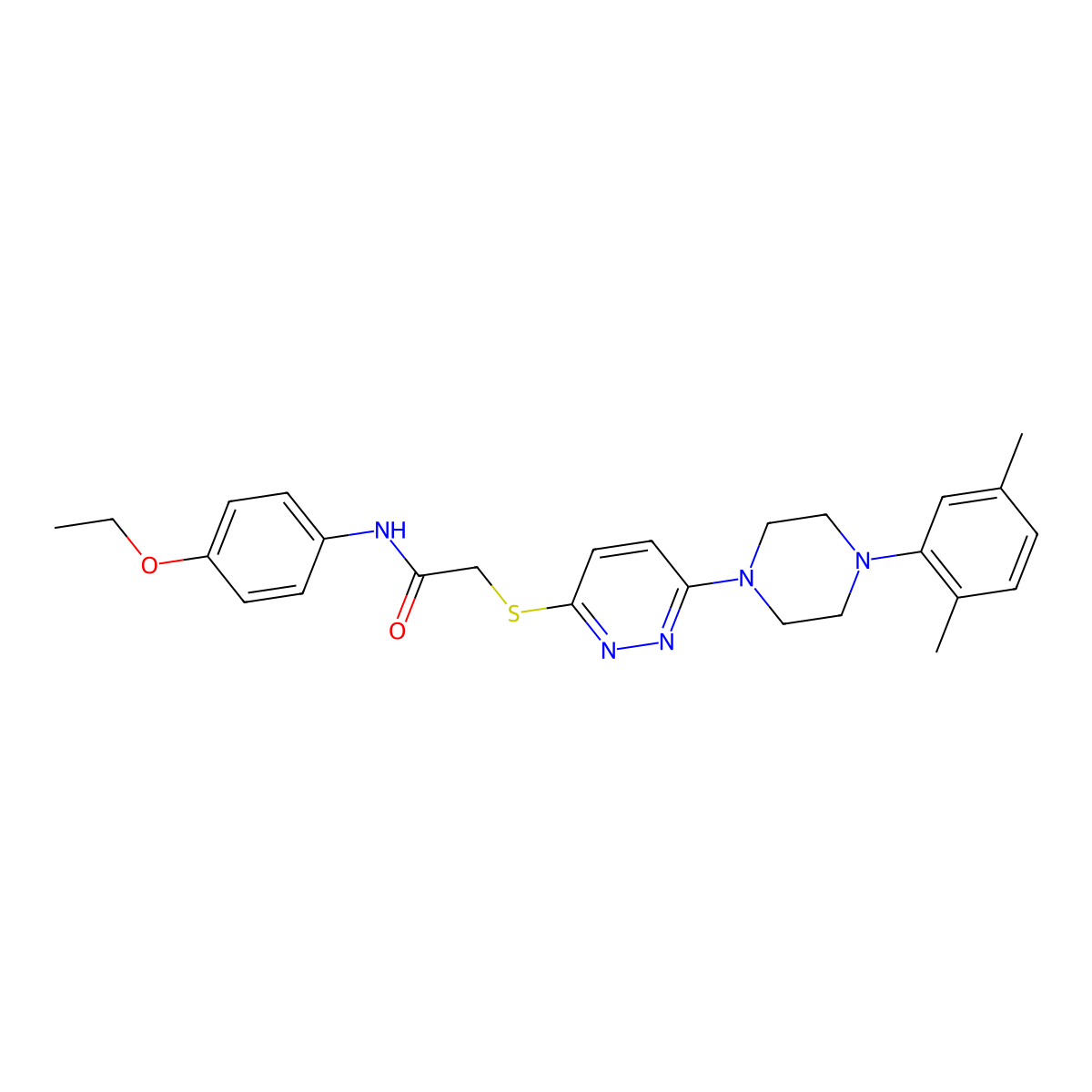 2-((6-(4-(2,5-dimethylphenyl)piperazin-1-yl)pyridazin-3-yl)thio)-N-(4-ethoxyphenyl)acetamide molecular structure, CAS 1357900-35-6