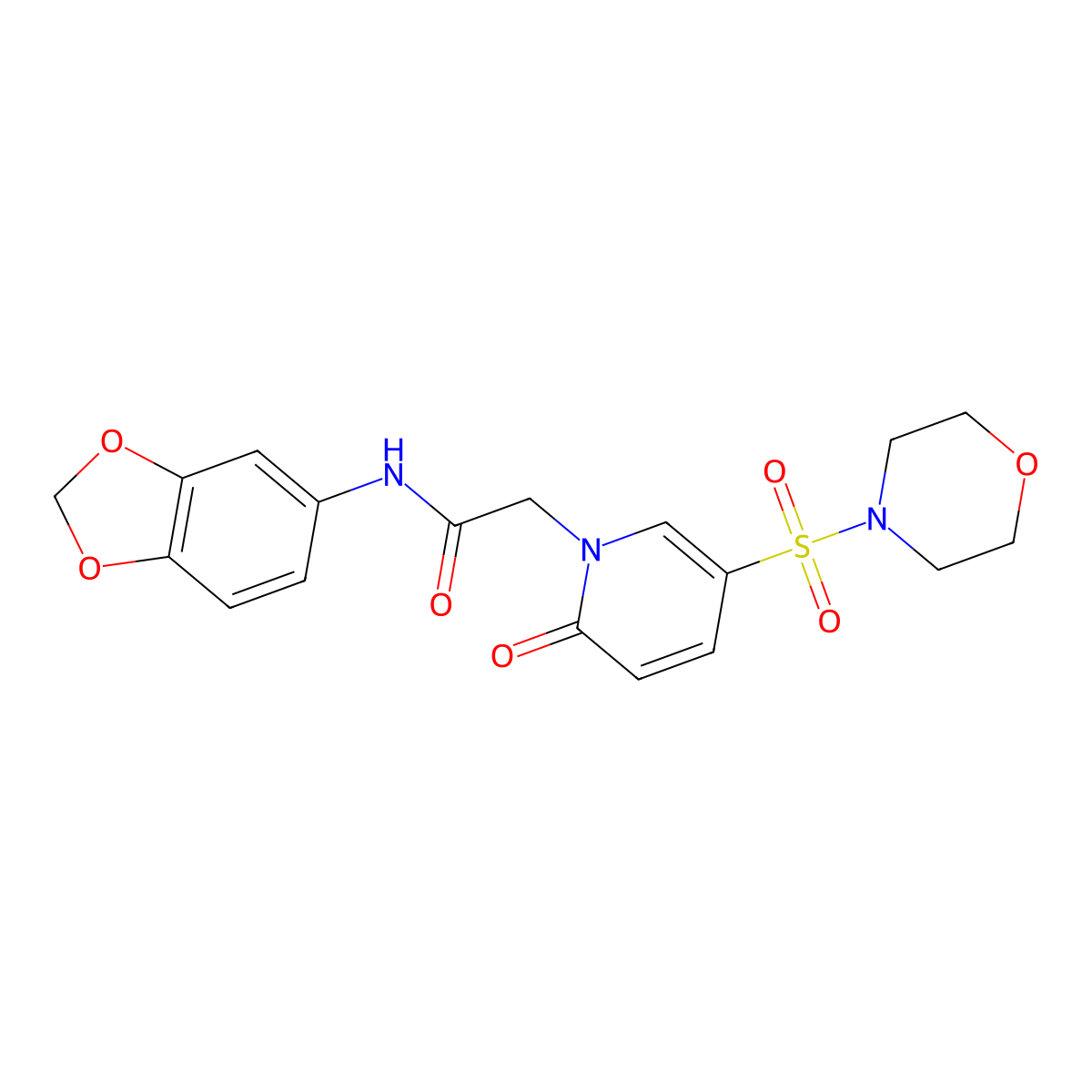 N-(2H-1,3-benzodioxol-5-yl)-2-[5-(morpholine-4-sulfonyl)-2-oxo-1,2-dihydropyridin-1-yl]acetamide molecular structure, CAS 1357933-75-5