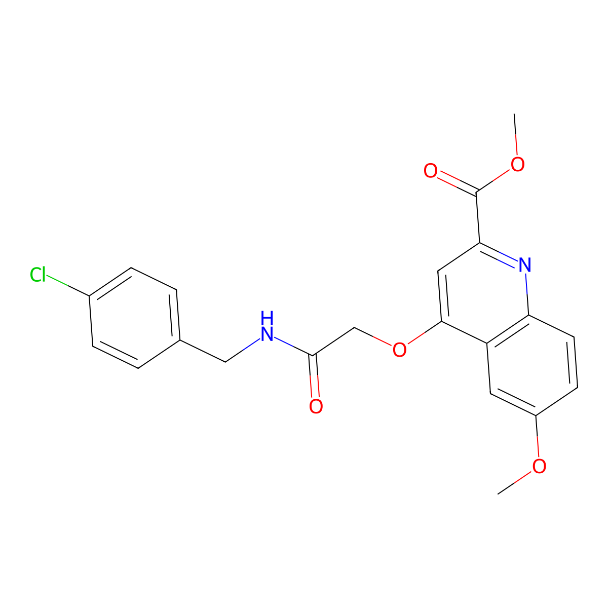 Methyl 4-({[(4-chlorophenyl)methyl]carbamoyl}methoxy)-6-methoxyquinoline-2-carboxylate molecular structure, CAS 1357935-63-7