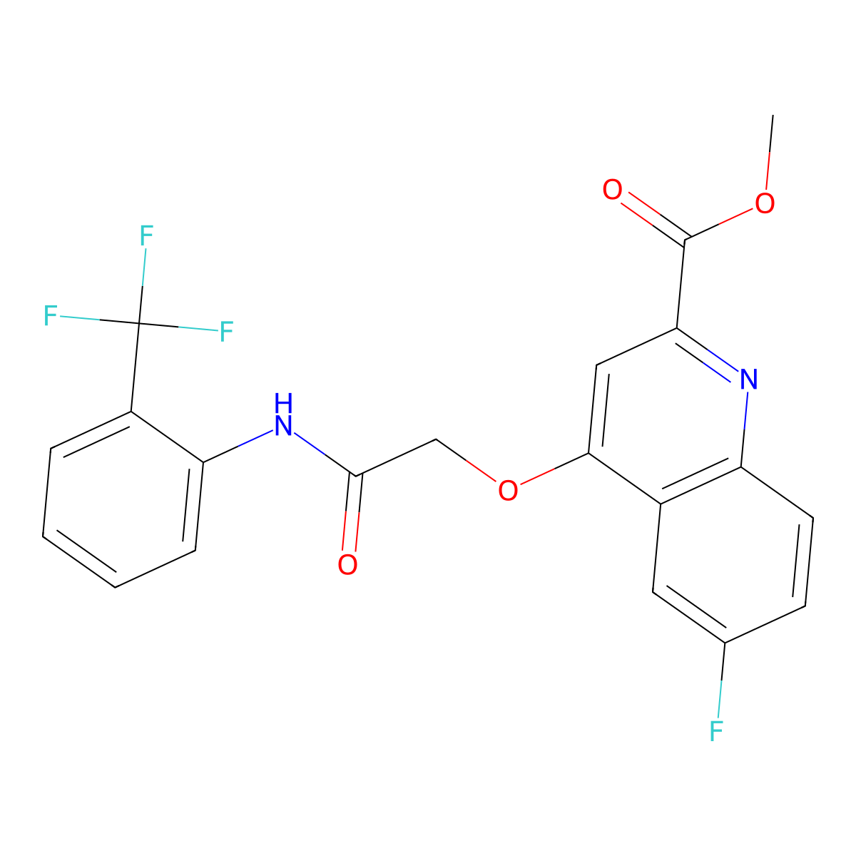 Methyl 6-fluoro-4-({[2-(trifluoromethyl)phenyl]carbamoyl}methoxy)quinoline-2-carboxylate molecular structure, CAS 1357935-77-3