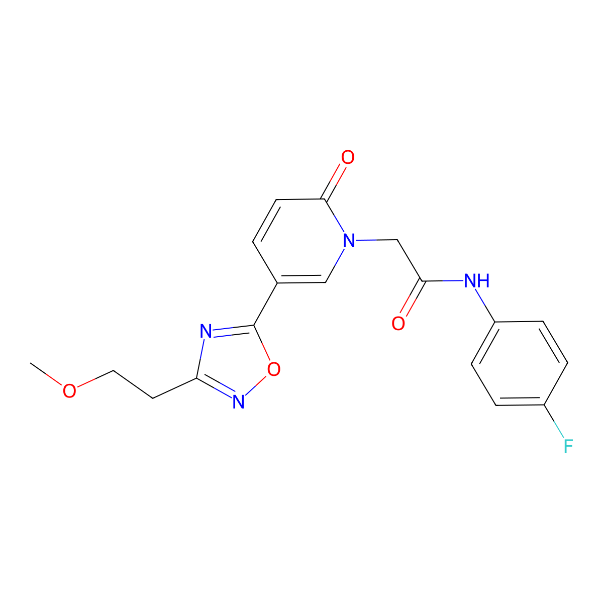 N-(4-fluorophenyl)-2-{5-[3-(2-methoxyethyl)-1,2,4-oxadiazol-5-yl]-2-oxo-1,2-dihydropyridin-1-yl}acetamide molecular structure, CAS 1357947-95-5