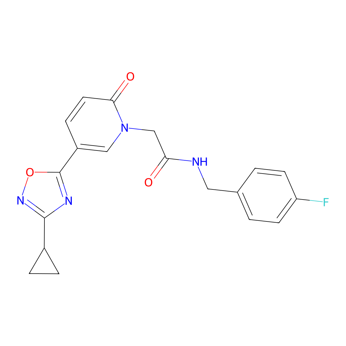 2-[5-(3-cyclopropyl-1,2,4-oxadiazol-5-yl)-2-oxopyridin-1(2H)-yl]-N-(4-fluorobenzyl)acetamide molecular structure, CAS 1357948-19-6