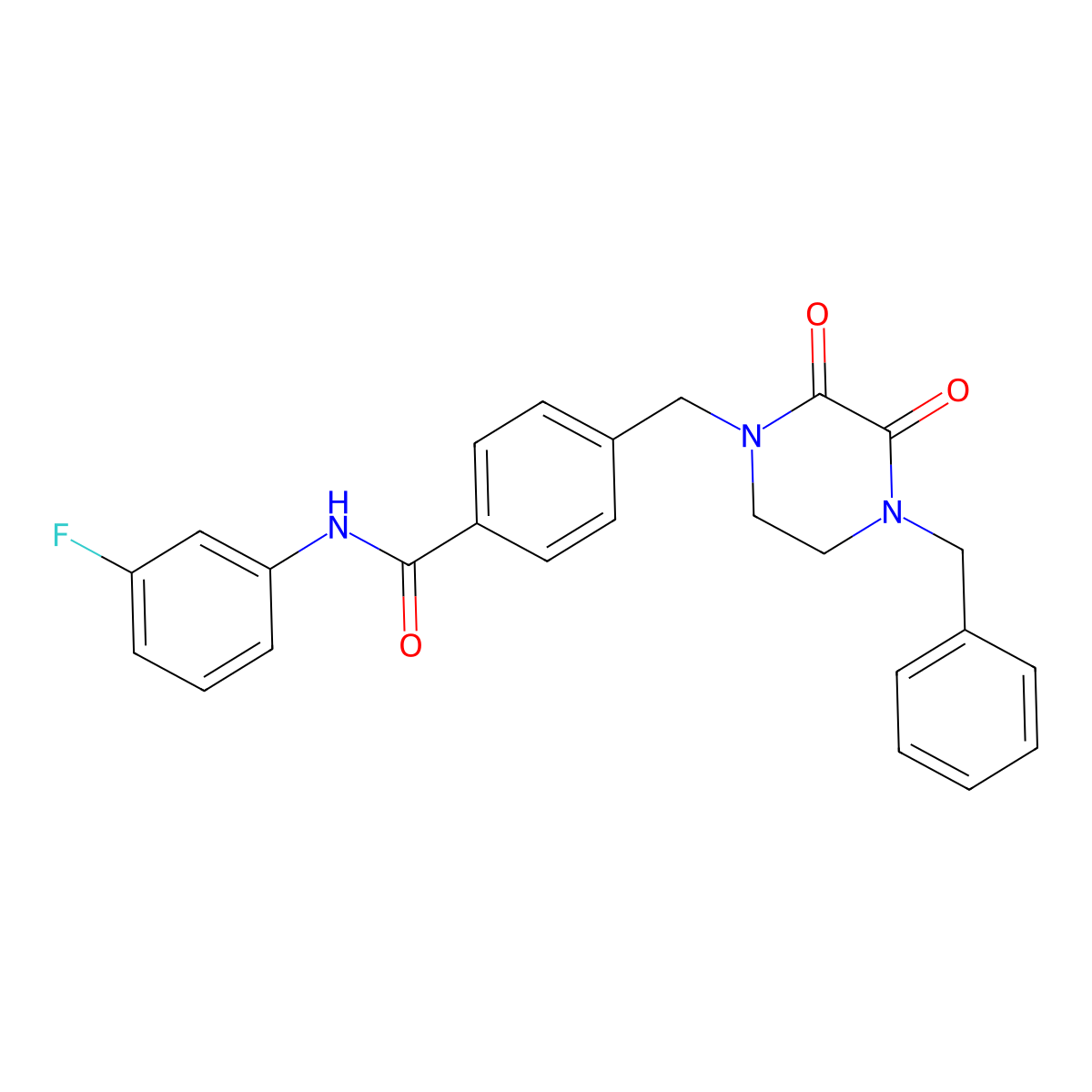 4-[(4-benzyl-2,3-dioxopiperazin-1-yl)methyl]-N-(3-fluorophenyl)benzamide molecular structure, CAS 1357958-21-4