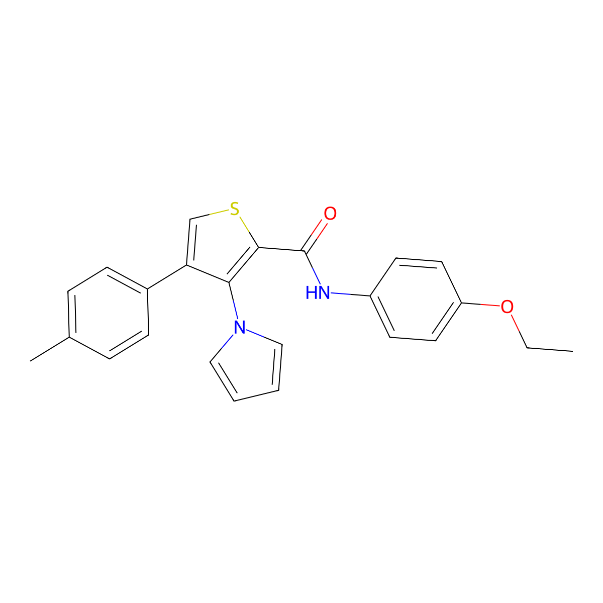 N-(4-ethoxyphenyl)-4-(4-methylphenyl)-3-(1H-pyrrol-1-yl)thiophene-2-carboxamide molecular structure, CAS 1357967-56-6