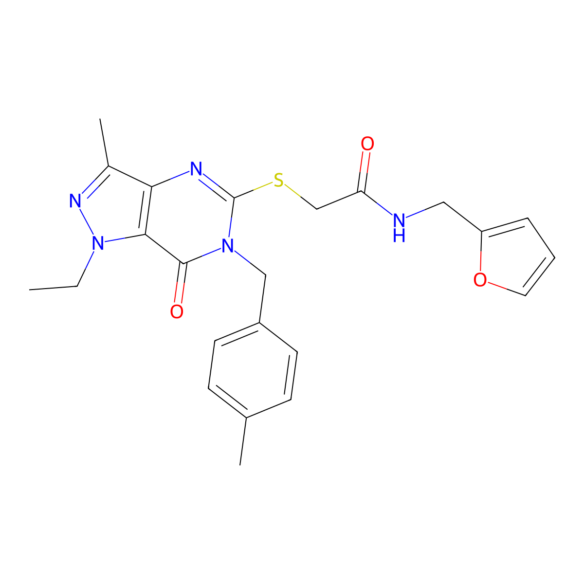2-((1-ethyl-3-methyl-6-(4-methylbenzyl)-7-oxo-6,7-dihydro-1H-pyrazolo[4,3-d]pyrimidin-5-yl)thio)-N-(furan-2-ylmethyl)acetamide molecular structure, CAS 1357971-23-3