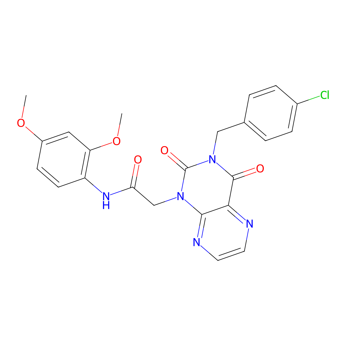 2-(3-(4-chlorobenzyl)-2,4-dioxo-3,4-dihydropteridin-1(2H)-yl)-N-(2,4-dimethoxyphenyl)acetamide molecular structure, CAS 1357971-51-7