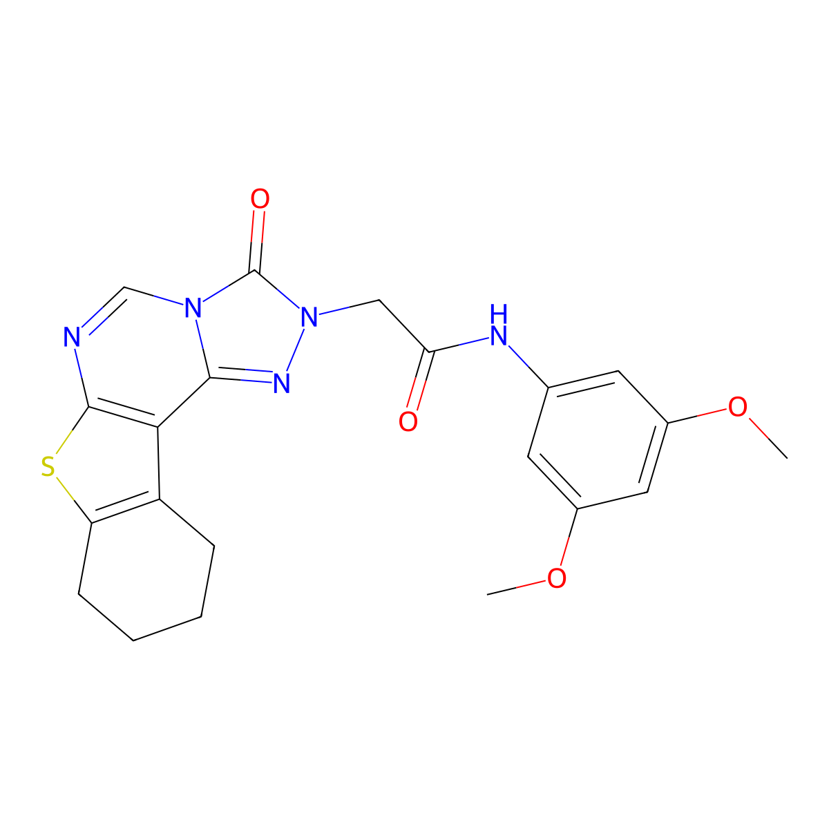 N-(3,5-dimethoxyphenyl)-2-{5-oxo-10-thia-3,4,6,8-tetraazatetracyclo[7.7.0.0^{2,6}.0^{11,16}]hexadeca-1(9),2,7,11(16)-tetraen-4-yl}acetamide molecular structure, CAS 1358016-61-1