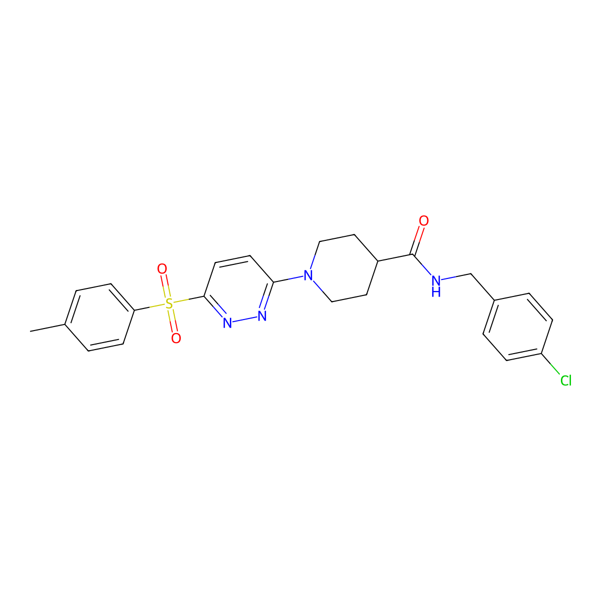 N-(4-chlorobenzyl)-1-(6-tosylpyridazin-3-yl)piperidine-4-carboxamide molecular structure, CAS 1358031-37-4