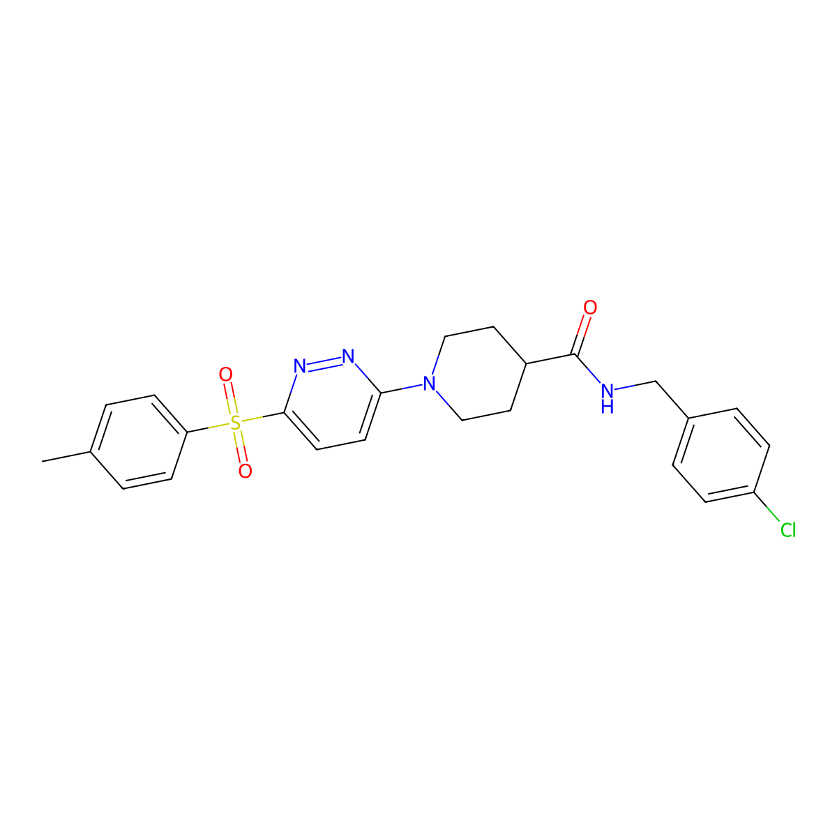 N-(4-chlorobenzyl)-1-(6-tosylpyridazin-3-yl)piperidine-4-carboxamide molecular structure, CAS 1358031-37-4
