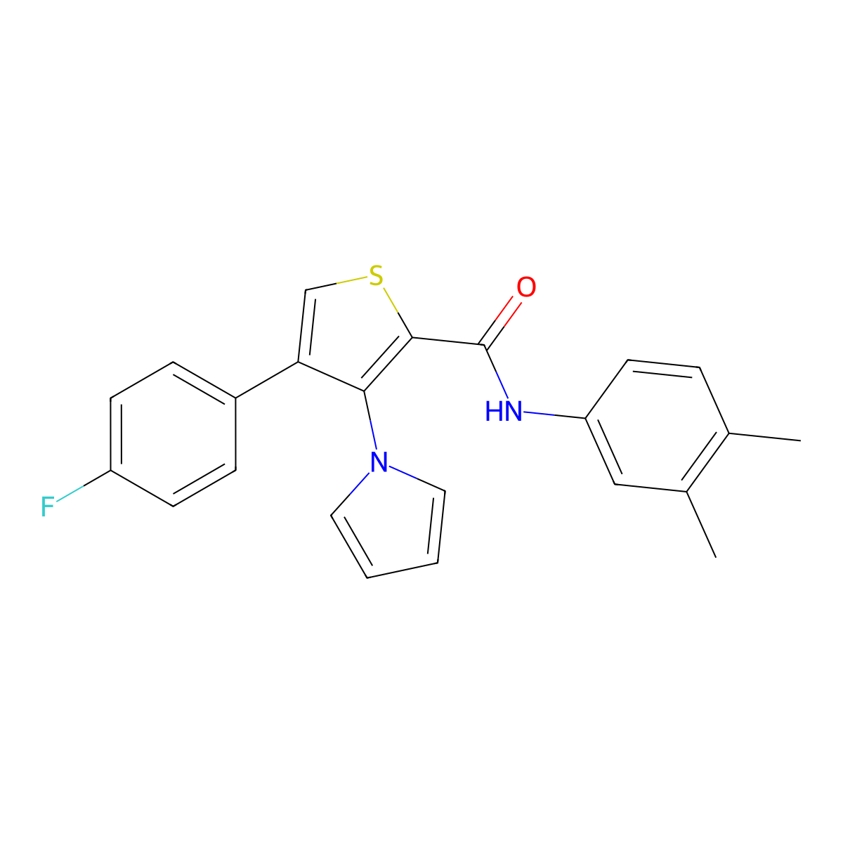 N-(3,4-dimethylphenyl)-4-(4-fluorophenyl)-3-(1H-pyrrol-1-yl)thiophene-2-carboxamide molecular structure, CAS 1358042-12-2