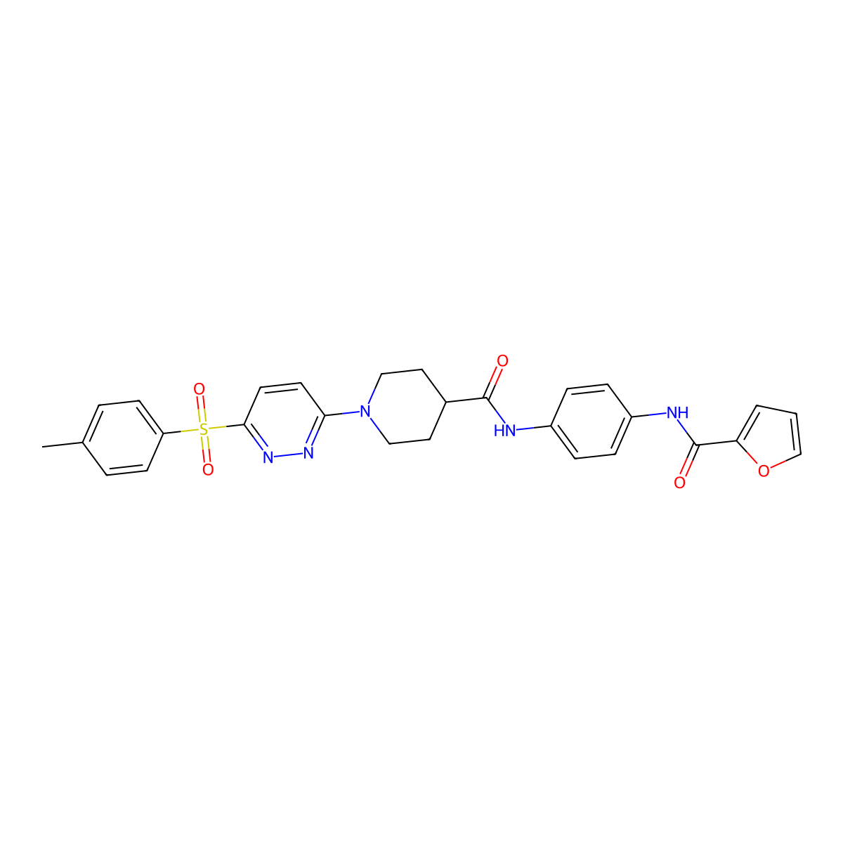 N-(4-(furan-2-carboxamido)phenyl)-1-(6-tosylpyridazin-3-yl)piperidine-4-carboxamide molecular structure, CAS 1358042-85-9