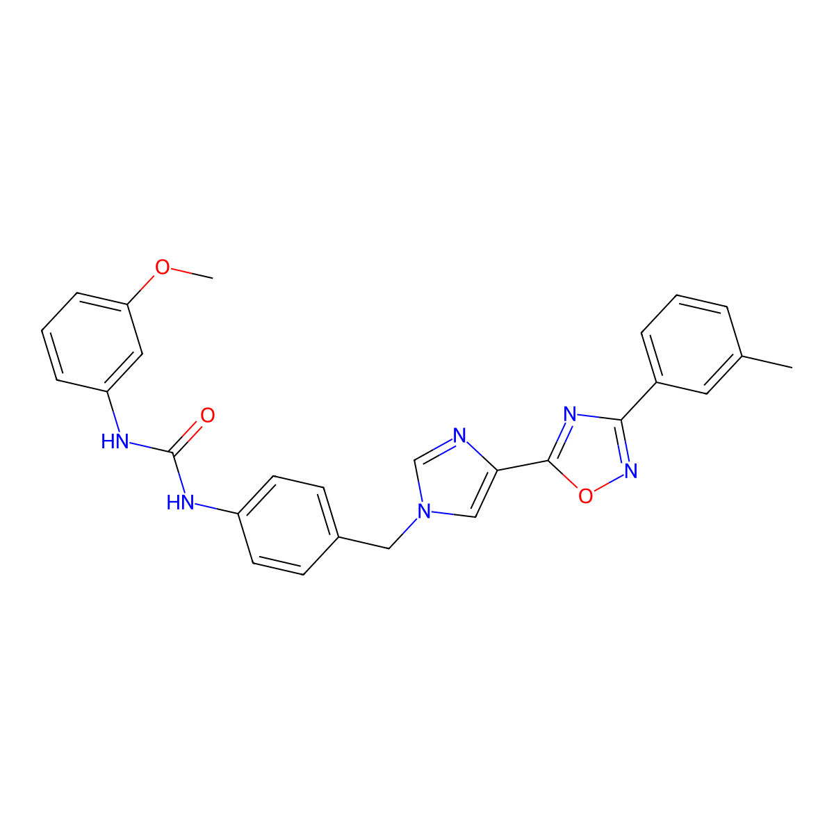 1-(3-methoxyphenyl)-3-(4-((4-(3-(m-tolyl)-1,2,4-oxadiazol-5-yl)-1H-imidazol-1-yl)methyl)phenyl)urea molecular structure, CAS 1358050-19-7