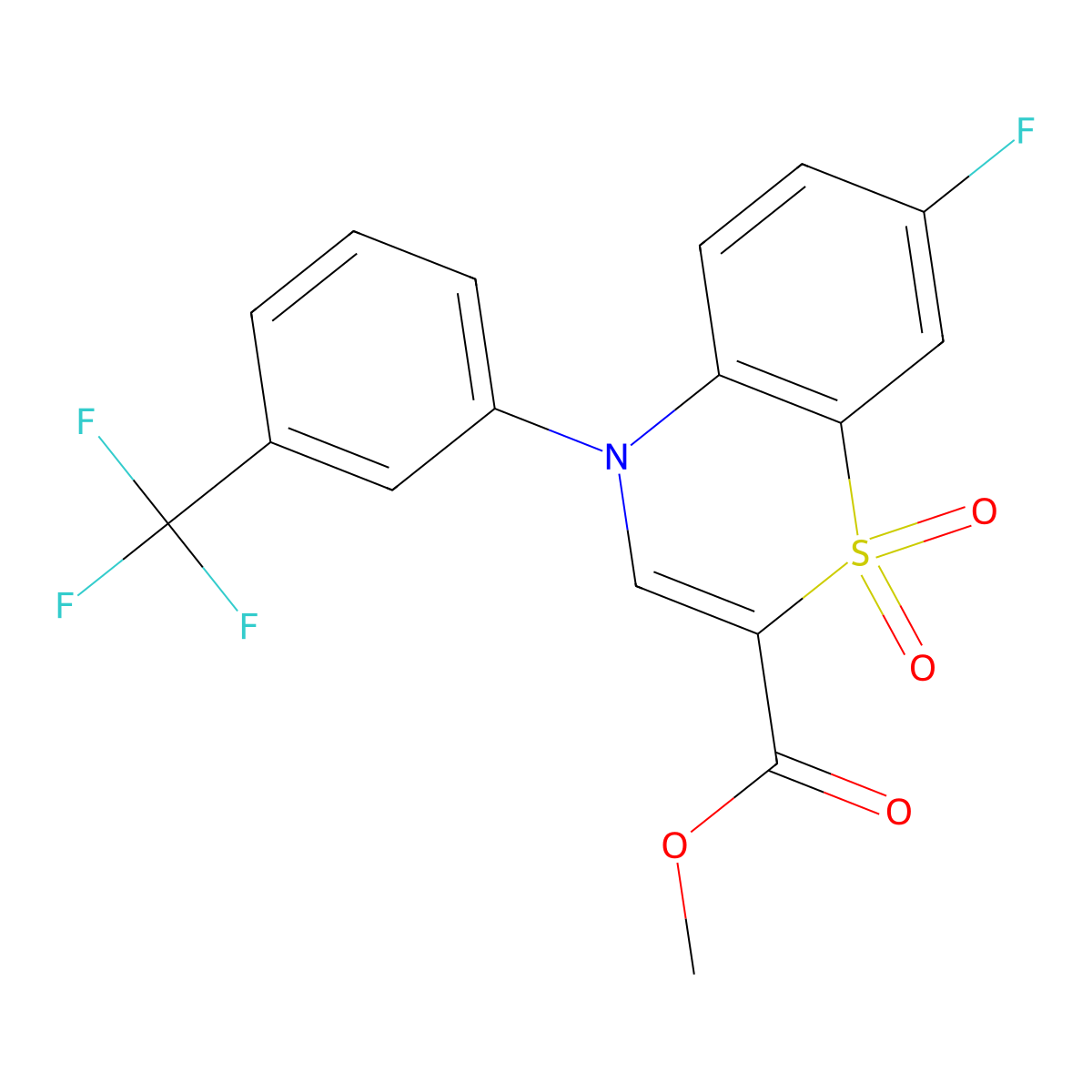 methyl 7-fluoro-4-(3-(trifluoromethyl)phenyl)-4H-benzo[b][1,4]thiazine-2-carboxylate 1,1-dioxide molecular structure, CAS 1358052-17-1