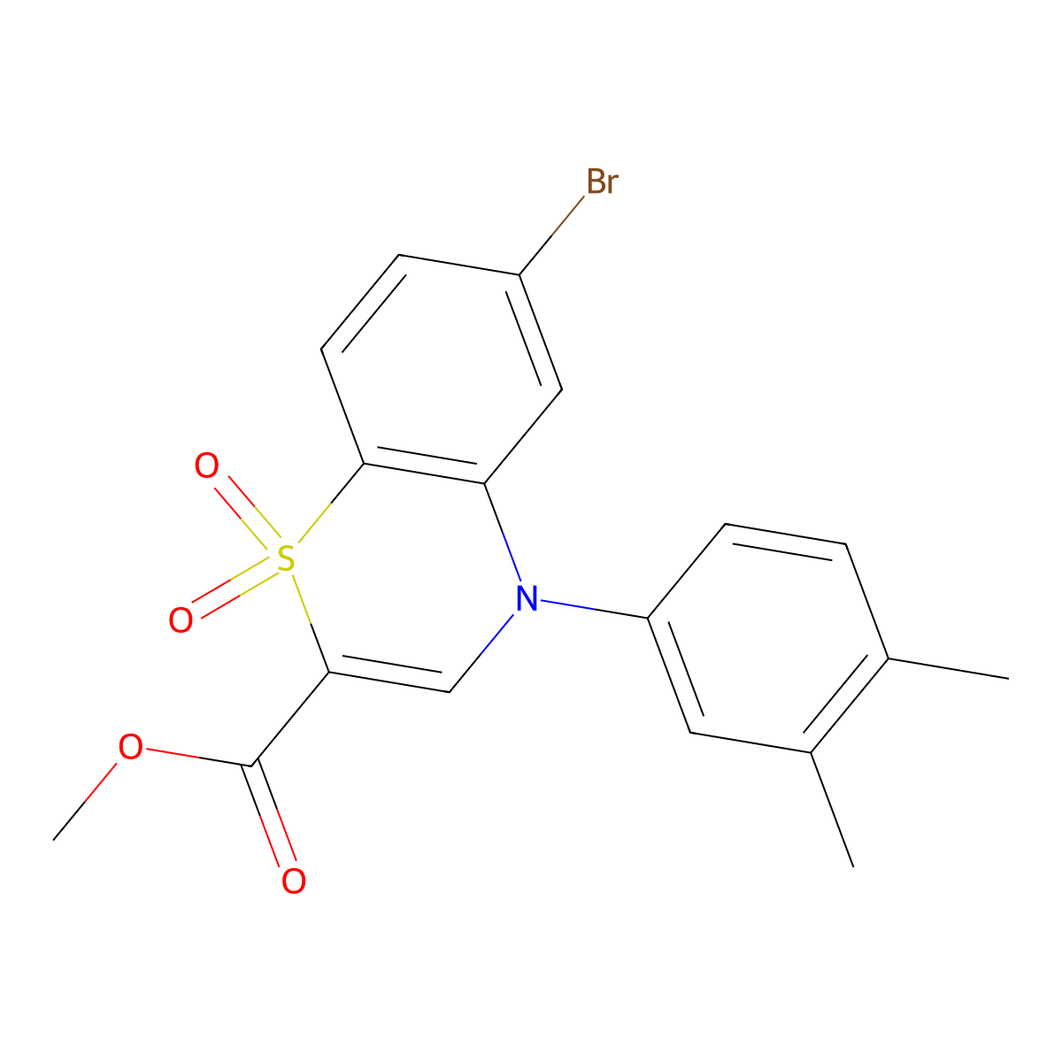 methyl 6-bromo-4-(3,4-dimethylphenyl)-4H-1,4-benzothiazine-2-carboxylate 1,1-dioxide molecular structure, CAS 1358052-27-3