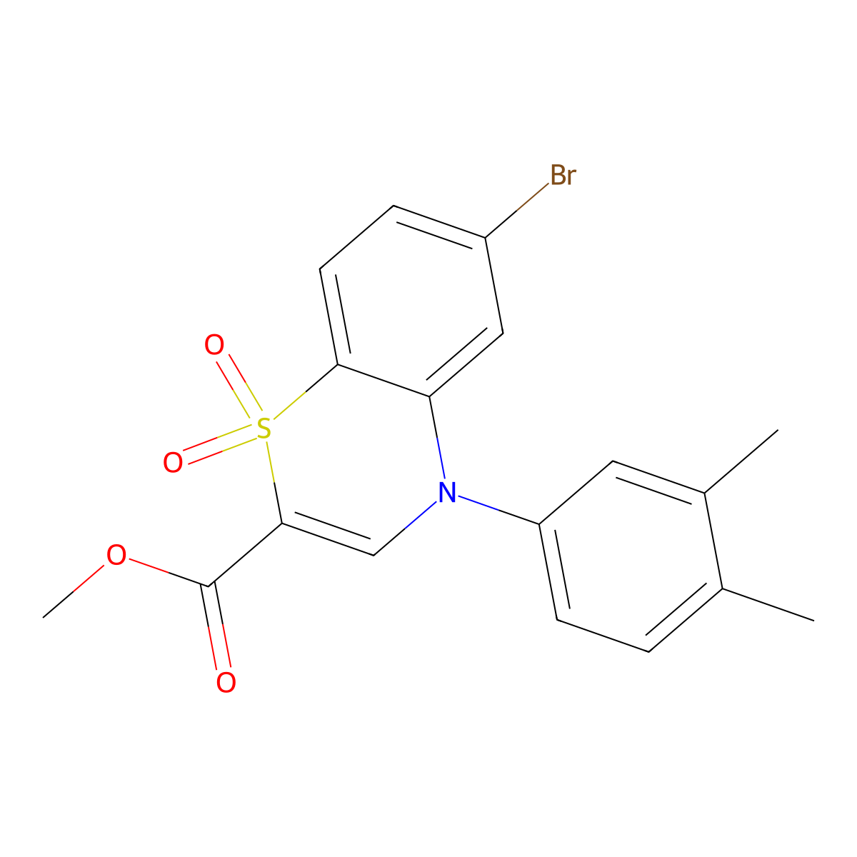 methyl 6-bromo-4-(3,4-dimethylphenyl)-4H-1,4-benzothiazine-2-carboxylate 1,1-dioxide molecular structure, CAS 1358052-27-3