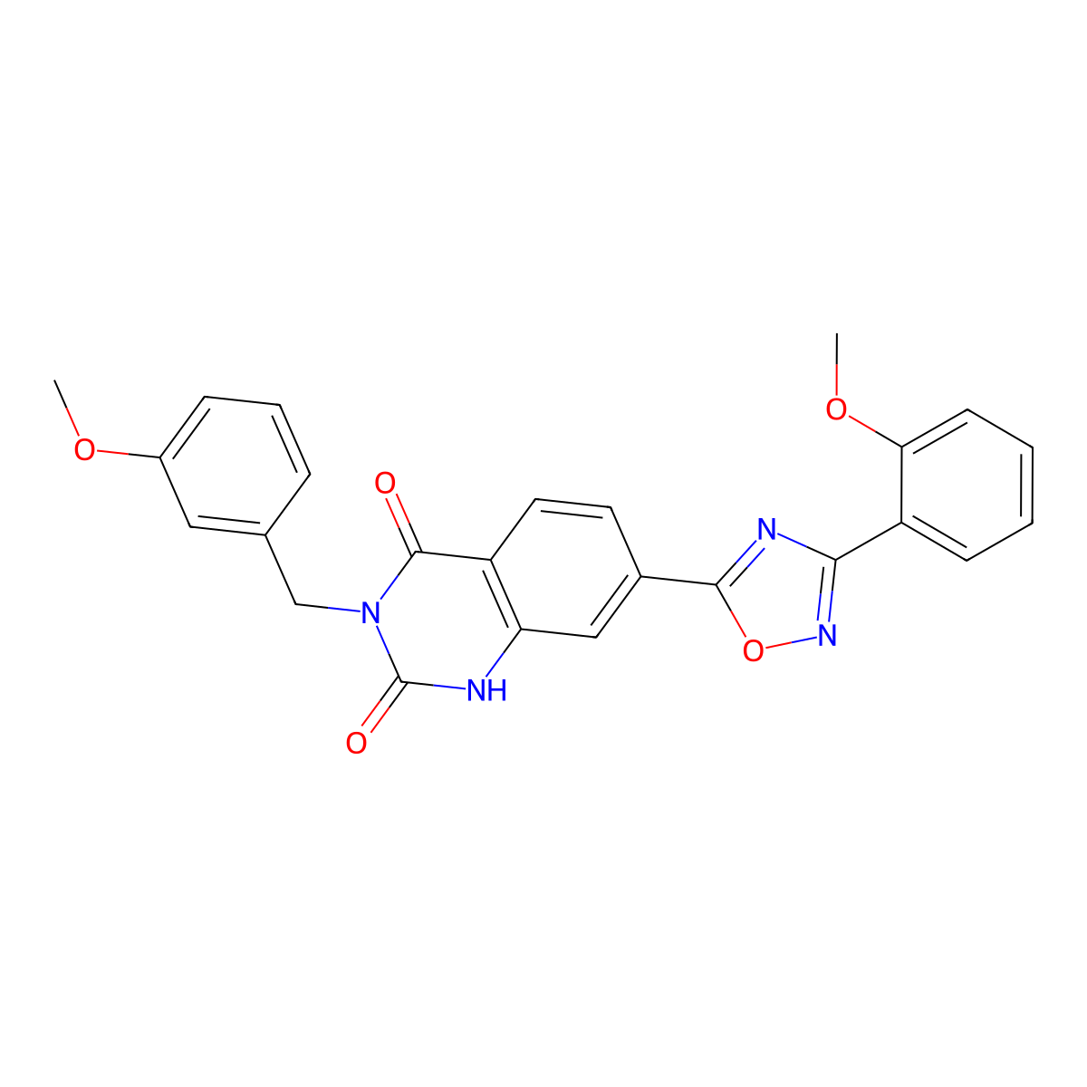 3-(3-methoxybenzyl)-7-(3-(2-methoxyphenyl)-1,2,4-oxadiazol-5-yl)quinazoline-2,4(1H,3H)-dione molecular structure, CAS 1358056-49-1