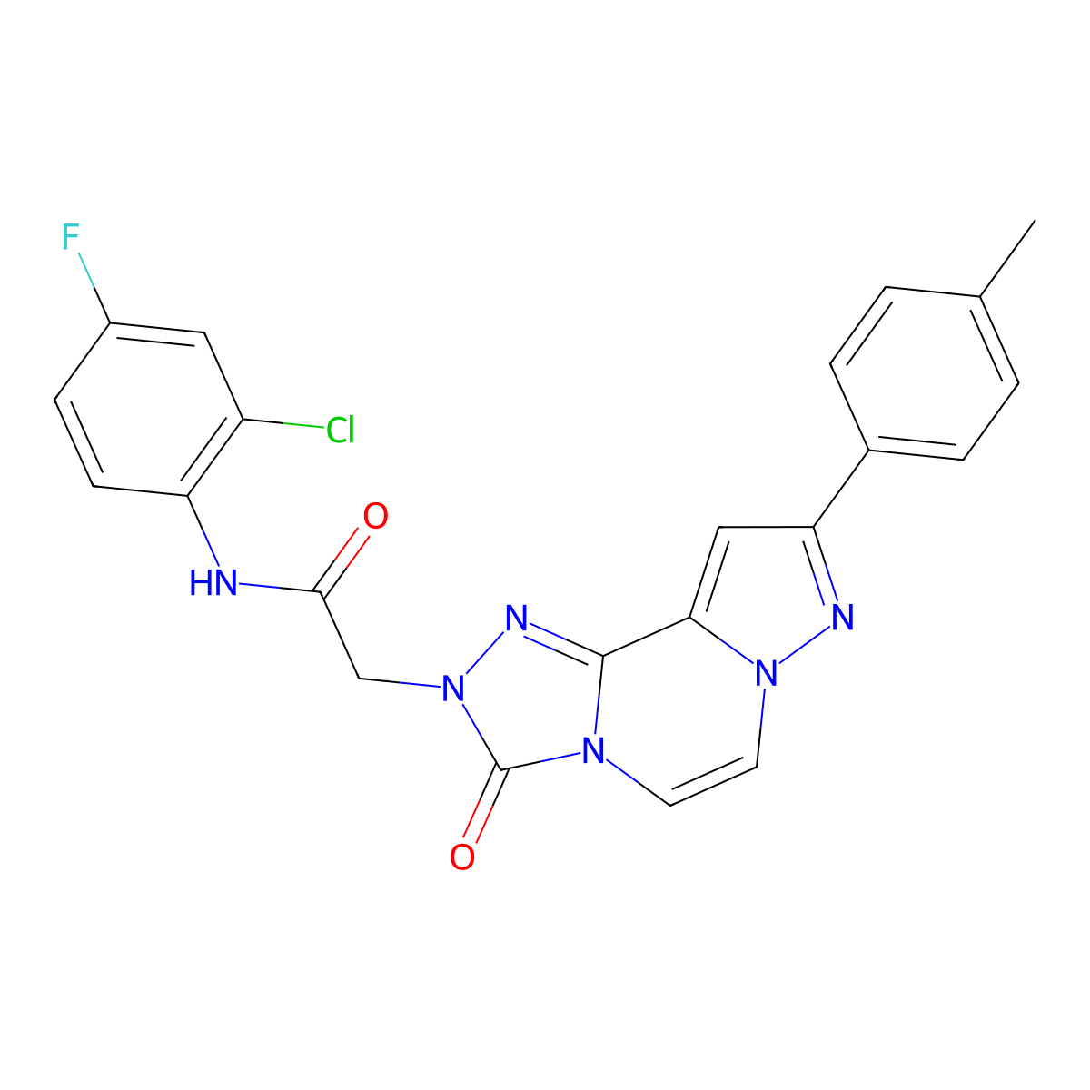 N-(2-chloro-4-fluorophenyl)-2-[11-(4-methylphenyl)-5-oxo-3,4,6,9,10-pentazatricyclo[7.3.0.02,6]dodeca-1(12),2,7,10-tetraen-4-yl]acetamide molecular structure, CAS 1358070-10-6