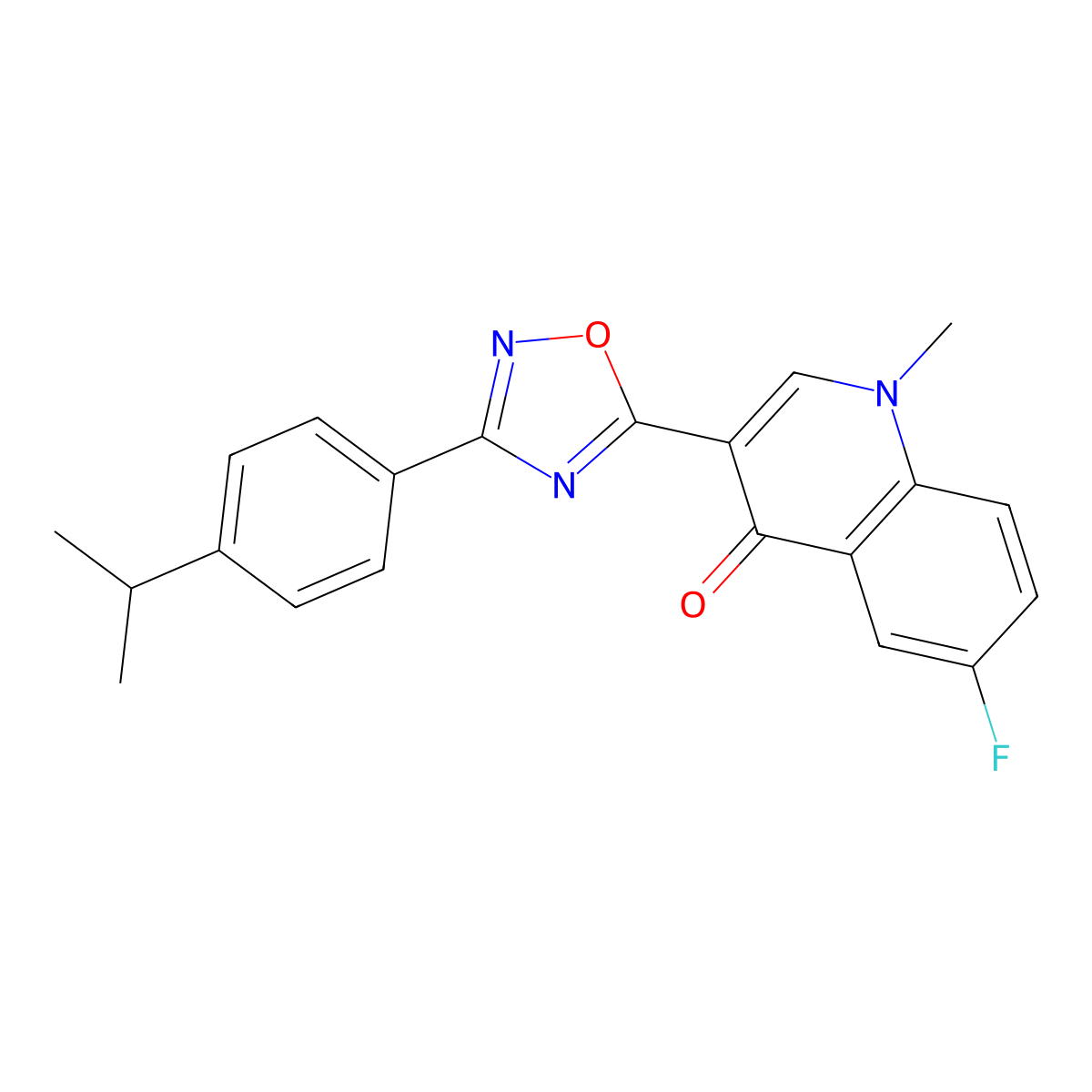 6-fluoro-3-(3-(4-isopropylphenyl)-1,2,4-oxadiazol-5-yl)-1-methylquinolin-4(1H)-one molecular structure, CAS 1358070-21-9