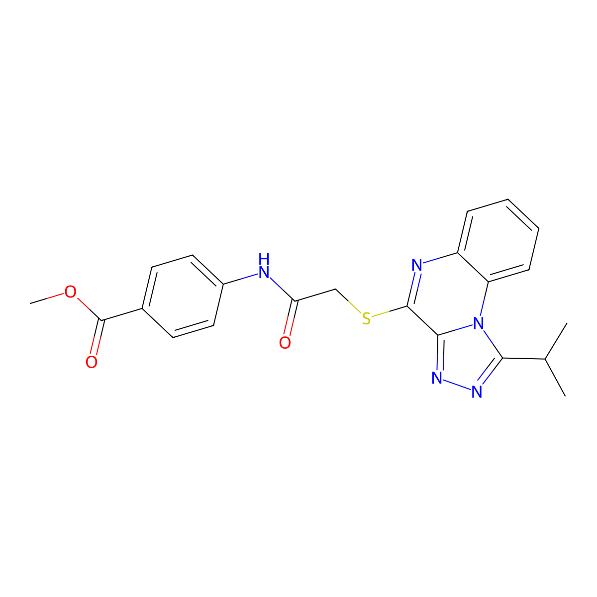 Methyl 4-(2-{[1-(propan-2-yl)-[1,2,4]triazolo[4,3-a]quinoxalin-4-yl]sulfanyl}acetamido)benzoate molecular structure, CAS 1358072-90-8