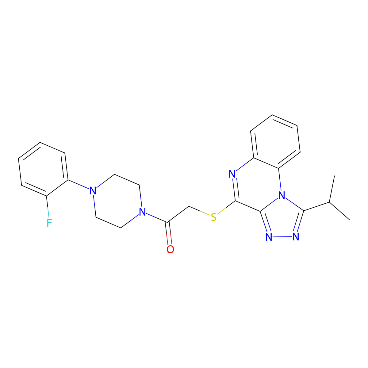 1-(4-(2-Fluorophenyl)piperazin-1-yl)-2-((1-isopropyl-[1,2,4]triazolo[4,3-a]quinoxalin-4-yl)thio)ethanone molecular structure, CAS 1358072-98-6