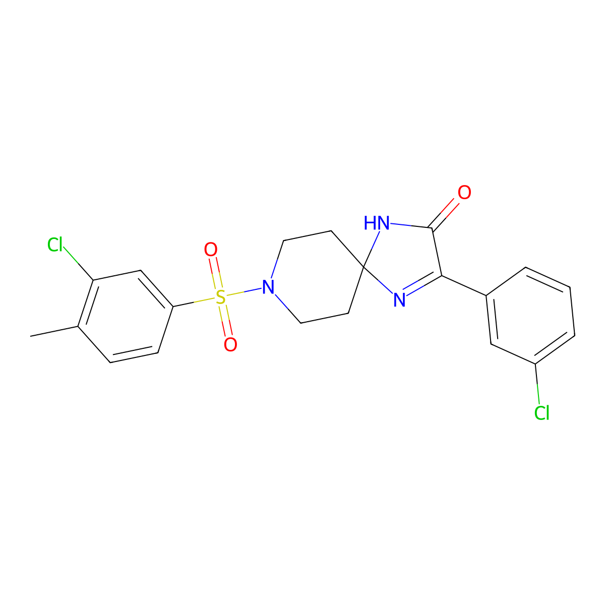 8-((3-Chloro-4-methylphenyl)sulfonyl)-3-(3-chlorophenyl)-1,4,8-triazaspiro[4.5]dec-3-en-2-one molecular structure, CAS 1358077-17-4