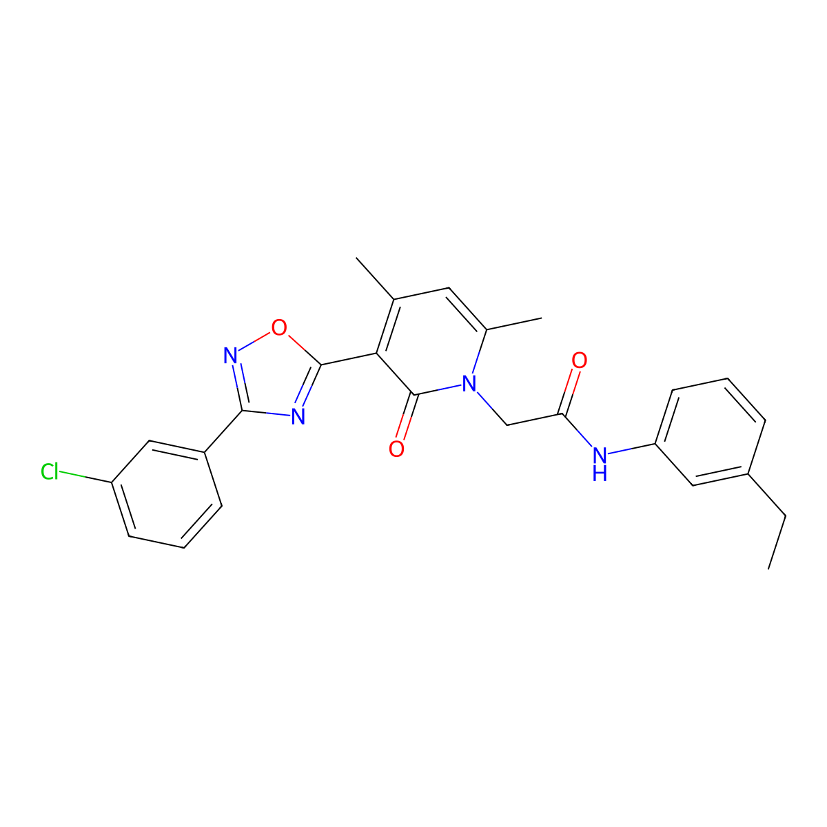 2-(3-(3-(3-chlorophenyl)-1,2,4-oxadiazol-5-yl)-4,6-dimethyl-2-oxopyridin-1(2H)-yl)-N-(3-ethylphenyl)acetamide molecular structure, CAS 1358089-81-2