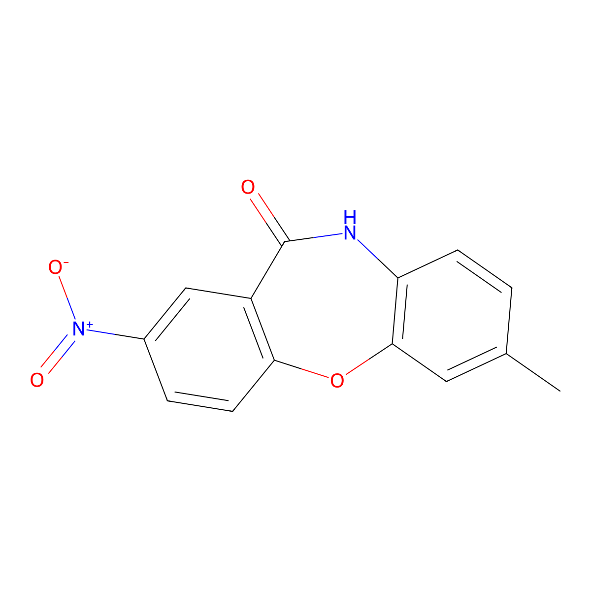 2-methyl-8-nitro-5H-benzo[b][1,4]benzoxazepin-6-one molecular structure, CAS 135810-39-8