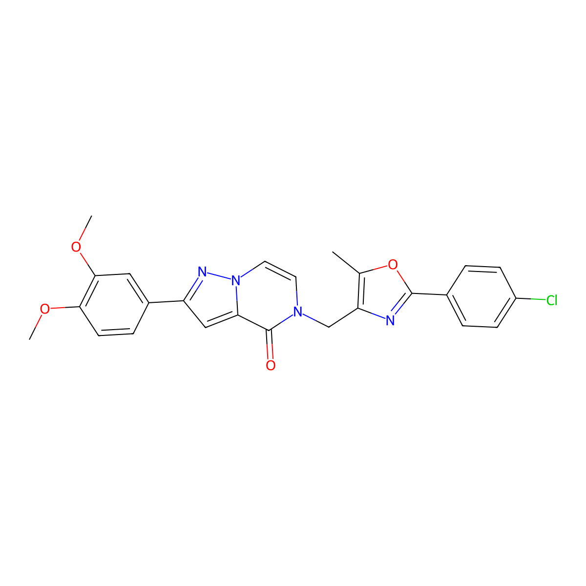 5-((2-(4-chlorophenyl)-5-methyloxazol-4-yl)methyl)-2-(3,4-dimethoxyphenyl)pyrazolo[1,5-a]pyrazin-4(5H)-one molecular structure, CAS 1358102-06-3
