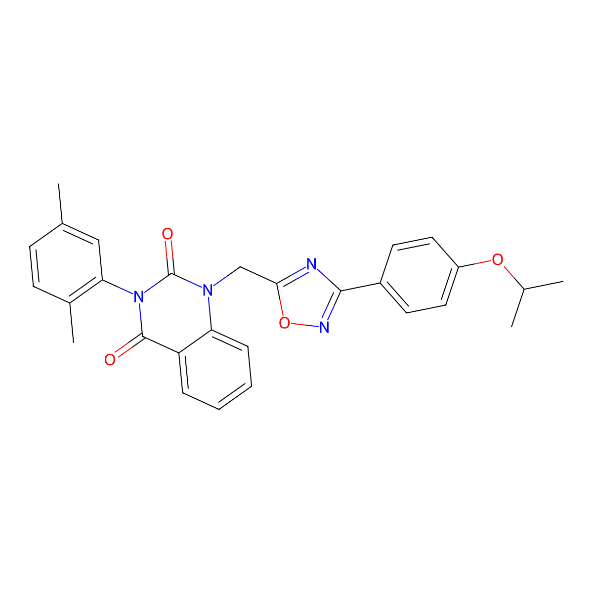3-(2,5-dimethylphenyl)-1-((3-(4-isopropoxyphenyl)-1,2,4-oxadiazol-5-yl)methyl)quinazoline-2,4(1H,3H)-dione molecular structure, CAS 1358107-82-0