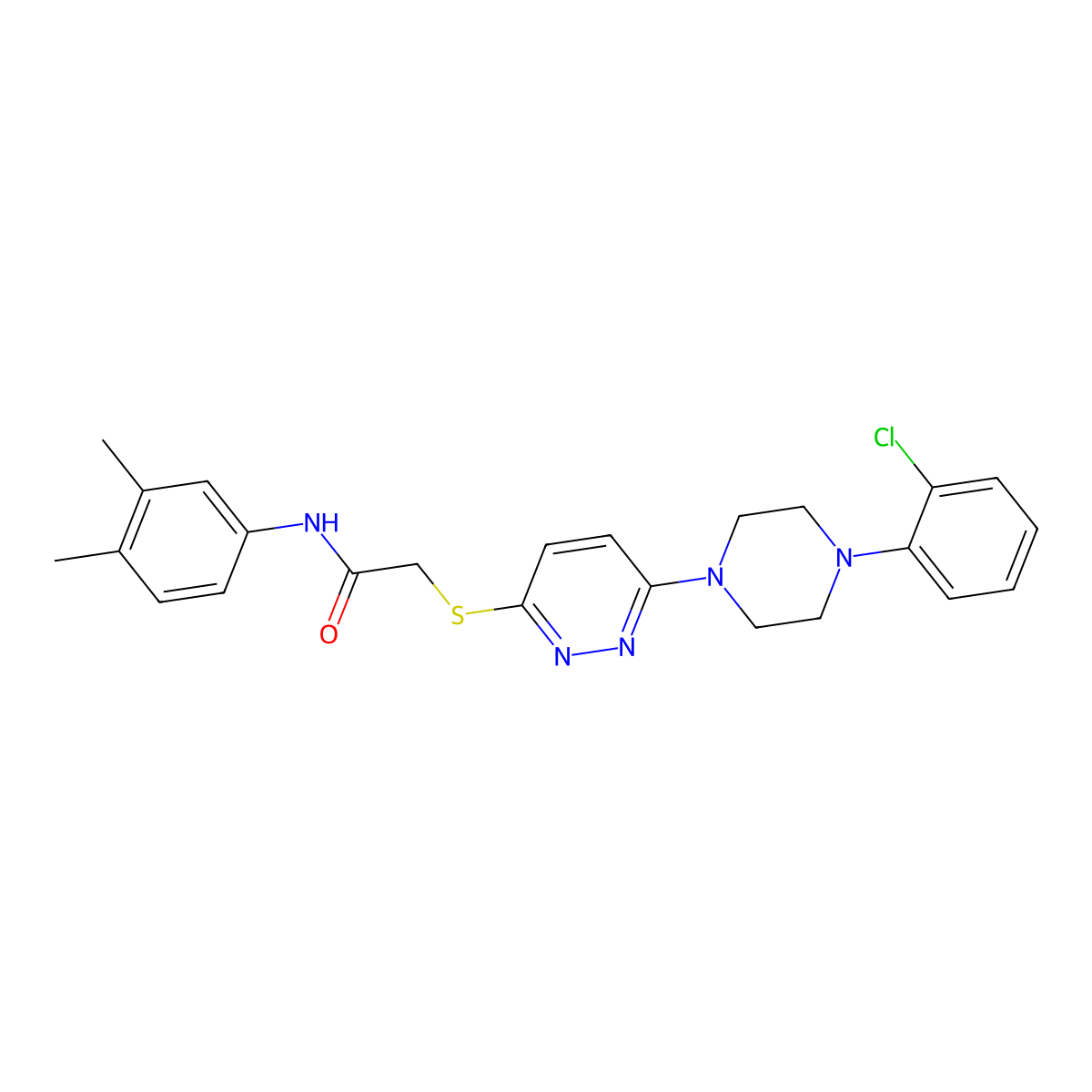 2-((6-(4-(2-chlorophenyl)piperazin-1-yl)pyridazin-3-yl)thio)-N-(3,4-dimethylphenyl)acetamide molecular structure, CAS 1358116-59-2