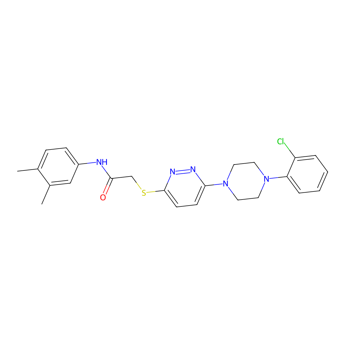 2-((6-(4-(2-chlorophenyl)piperazin-1-yl)pyridazin-3-yl)thio)-N-(3,4-dimethylphenyl)acetamide molecular structure, CAS 1358116-59-2