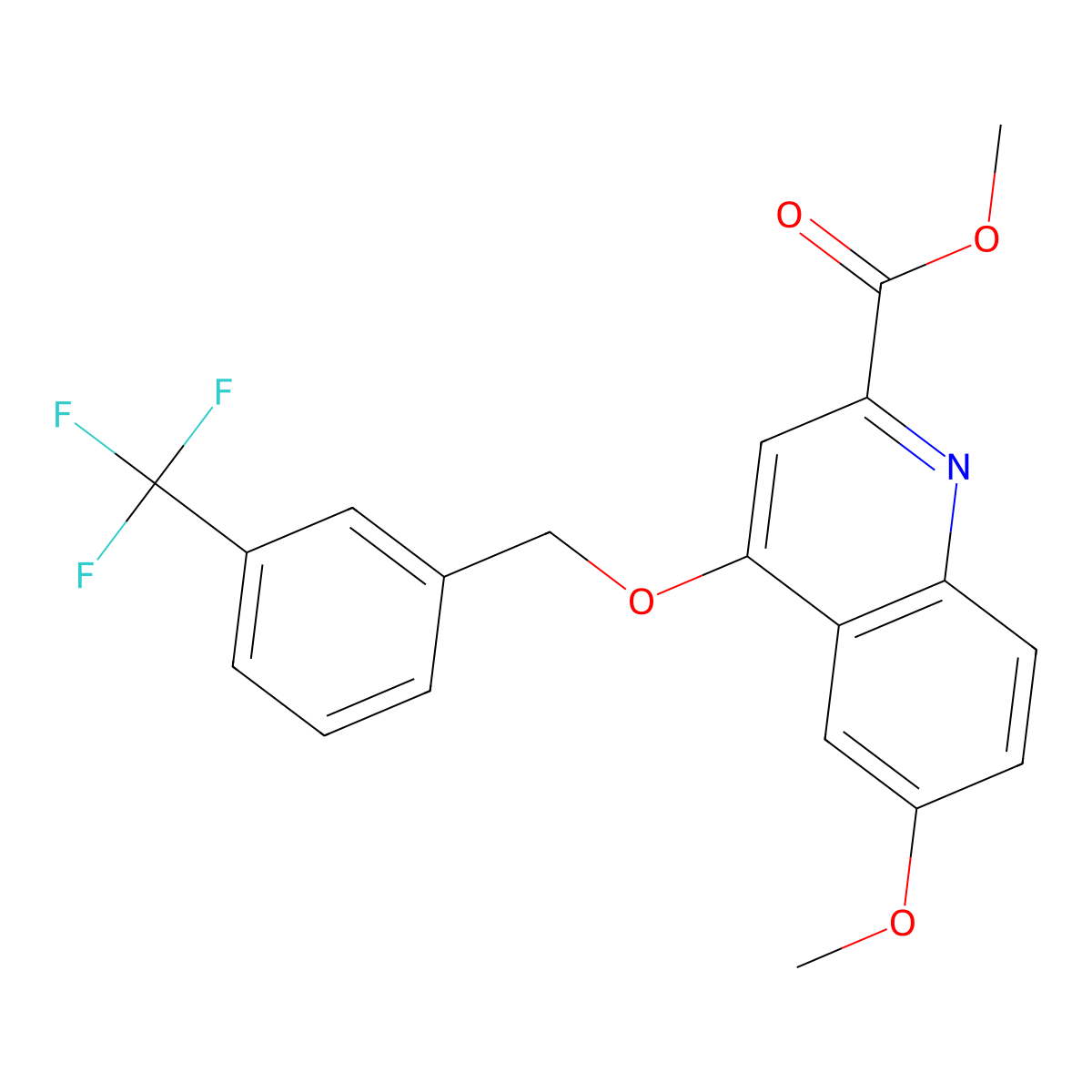 Methyl 6-methoxy-4-{[3-(trifluoromethyl)phenyl]methoxy}quinoline-2-carboxylate molecular structure, CAS 1358124-44-3