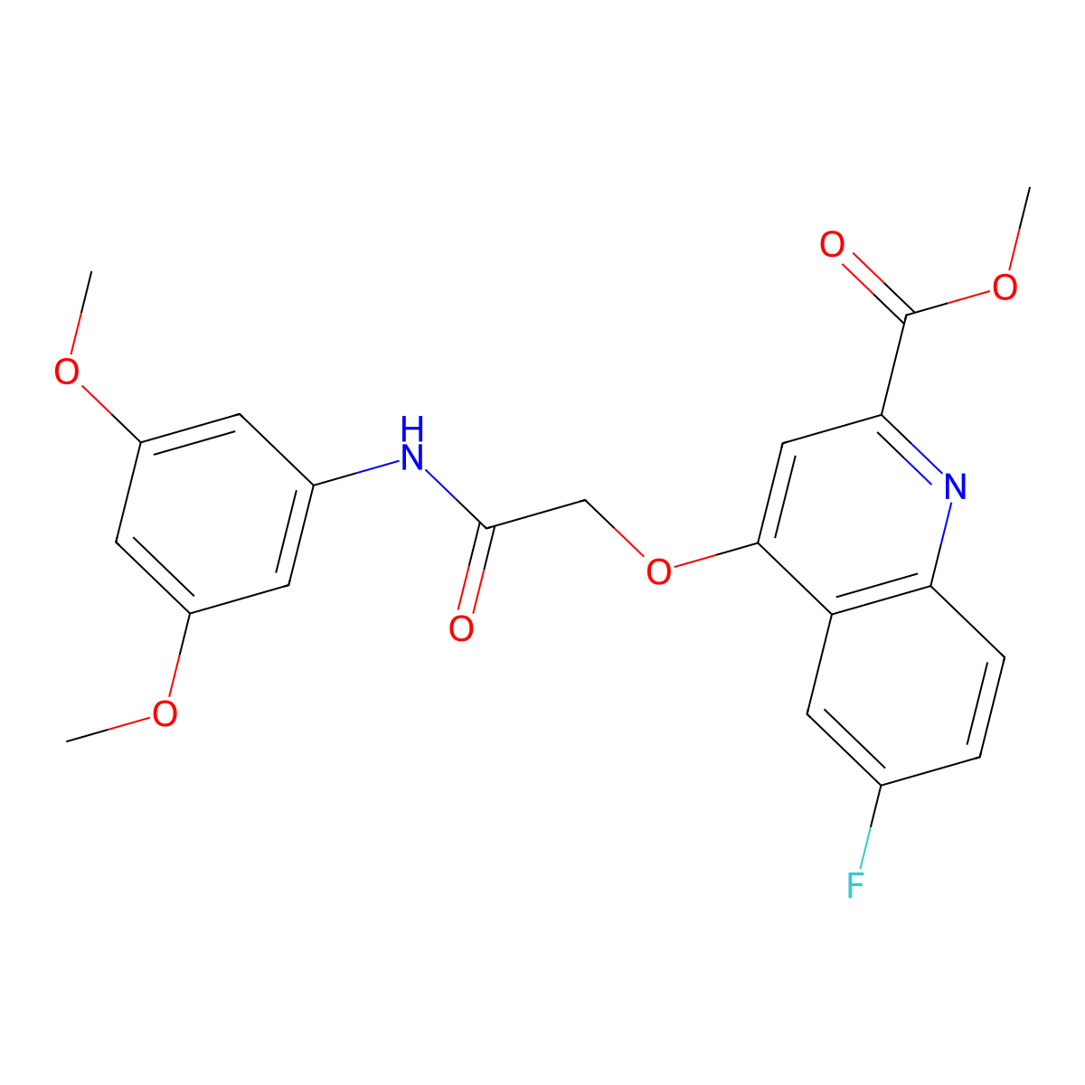 Methyl 4-{[(3,5-dimethoxyphenyl)carbamoyl]methoxy}-6-fluoroquinoline-2-carboxylate molecular structure, CAS 1358124-55-6