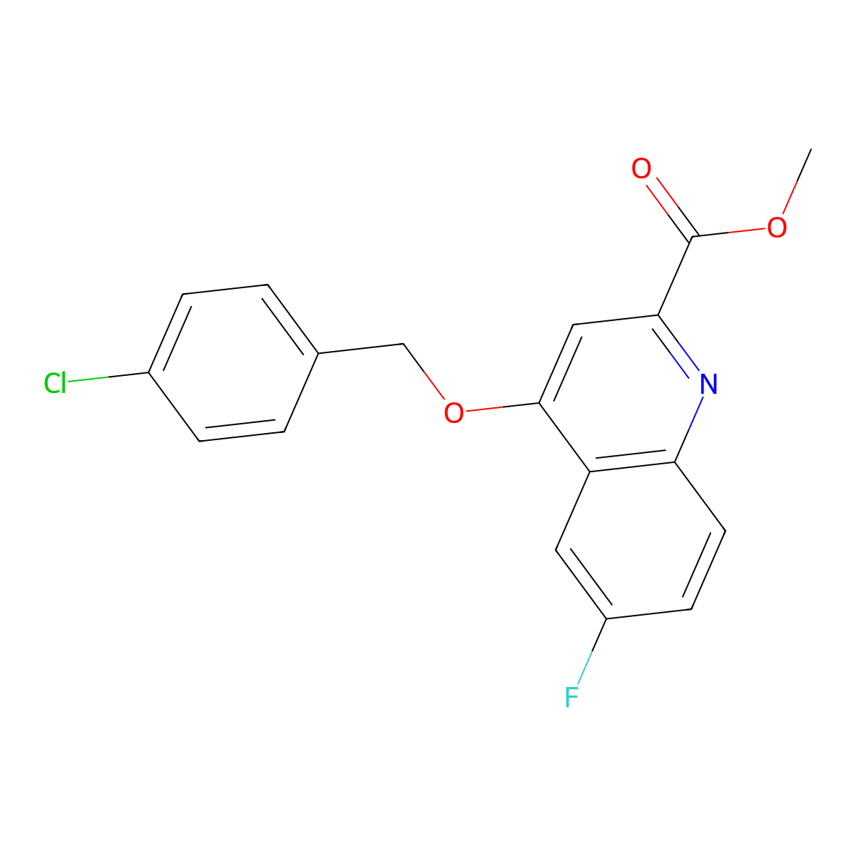 Methyl 4-[(4-chlorobenzyl)oxy]-6-fluoroquinoline-2-carboxylate molecular structure, CAS 1358124-60-3