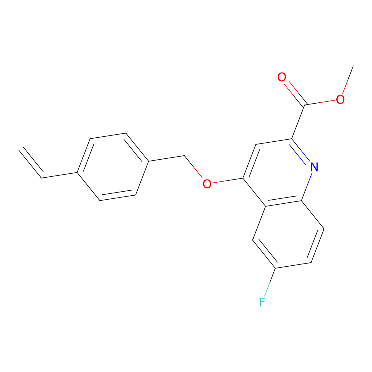 Methyl 6-fluoro-4-((4-vinylbenzyl)oxy)quinoline-2-carboxylate molecular structure, CAS 1358124-70-5