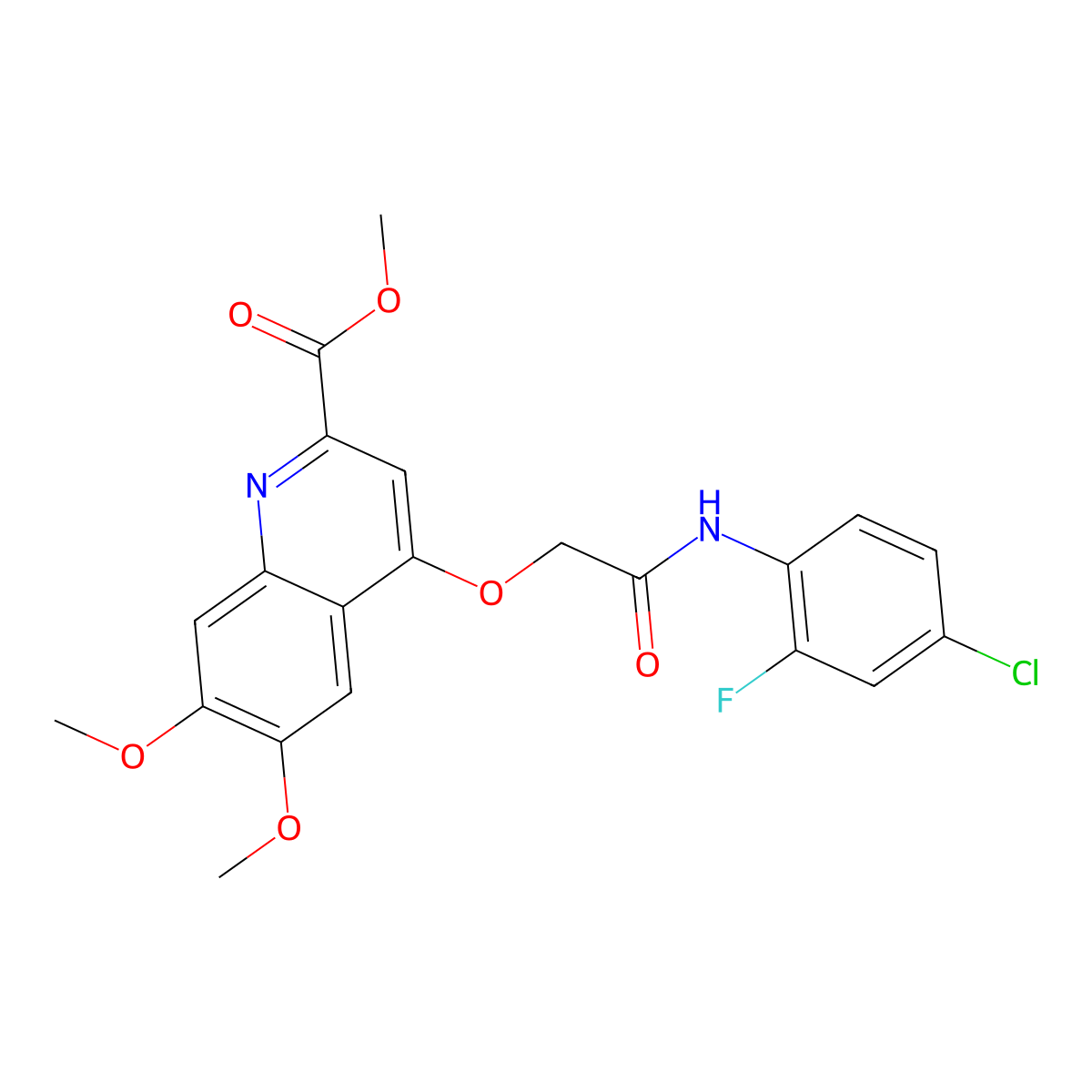Methyl 4-{[(4-chloro-2-fluorophenyl)carbamoyl]methoxy}-6,7-dimethoxyquinoline-2-carboxylate molecular structure, CAS 1358125-11-7