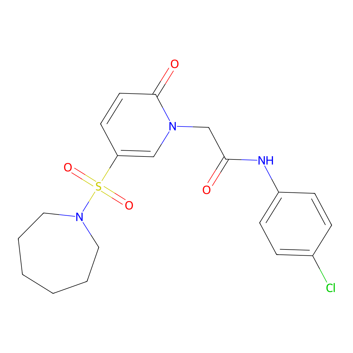 2-[5-(azepane-1-sulfonyl)-2-oxo-1,2-dihydropyridin-1-yl]-N-(4-chlorophenyl)acetamide molecular structure, CAS 1358165-58-8