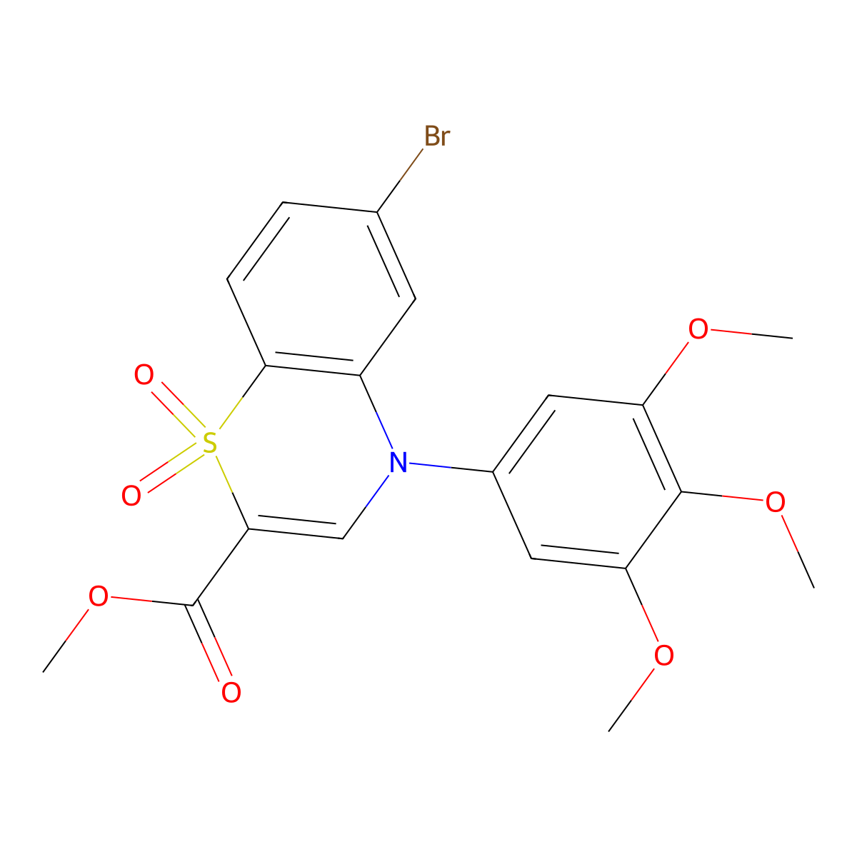 methyl 6-bromo-4-(3,4,5-trimethoxyphenyl)-4H-1,4-benzothiazine-2-carboxylate 1,1-dioxide molecular structure, CAS 1358168-93-0
