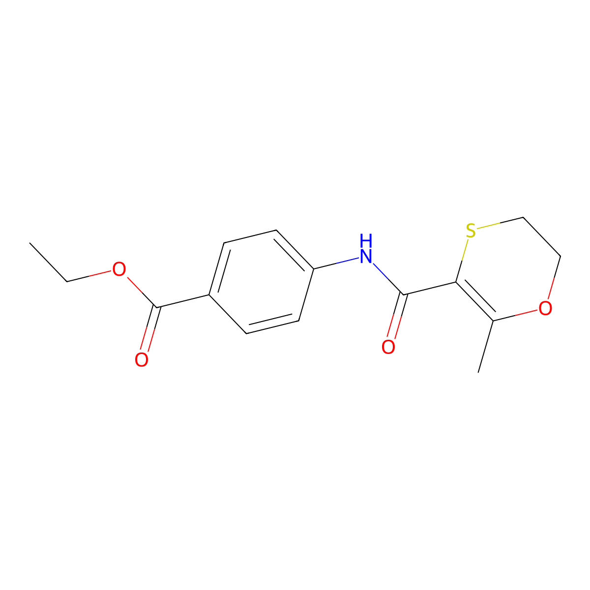 Ethyl 4-{[(2-methyl-5,6-dihydro-1,4-oxathiin-3-yl)carbonyl]amino}benzoate molecular structure, CAS 13582-65-5