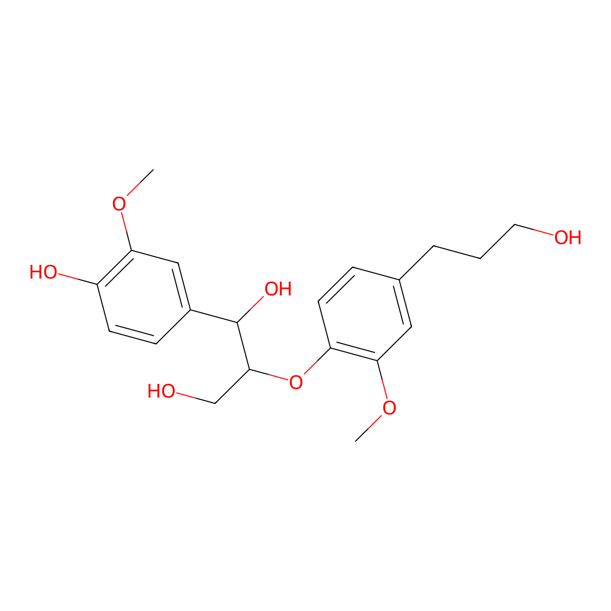 Erythro-1-(4-hydroxy-3-methoxyphenyl)-2-(4-(3-hydroxypropyl)-2-methoxy-phenoxy)-1,3-propanediol molecular structure, CAS 135820-77-8