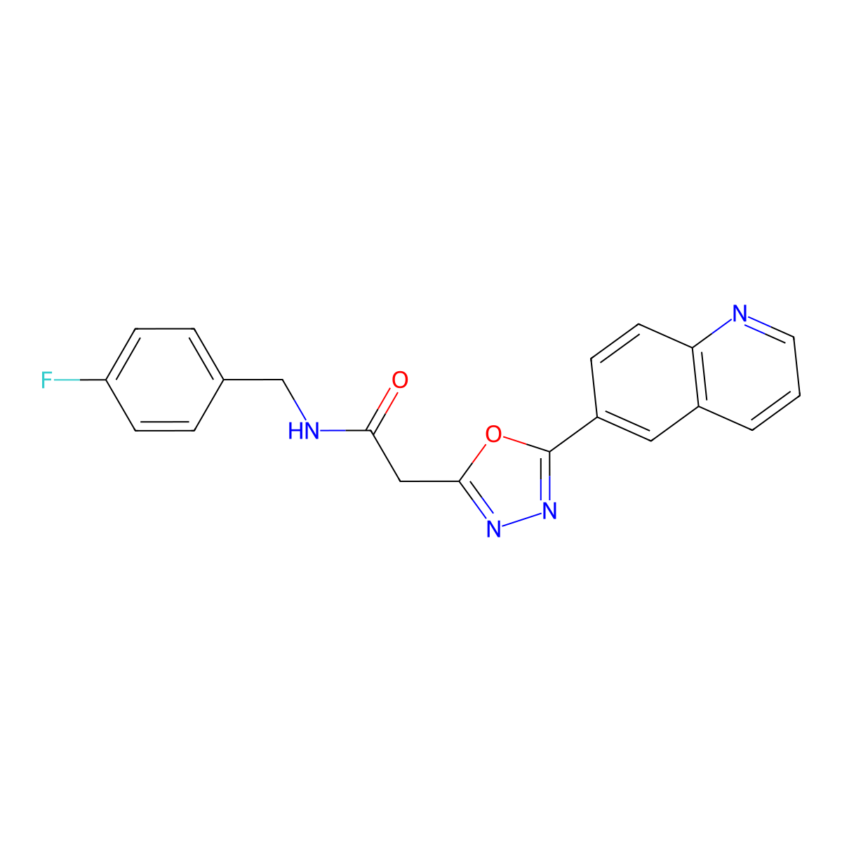 N-[(4-Fluorophenyl)methyl]-2-[5-(quinolin-6-YL)-1,3,4-oxadiazol-2-YL]acetamide molecular structure, CAS 1358201-44-1