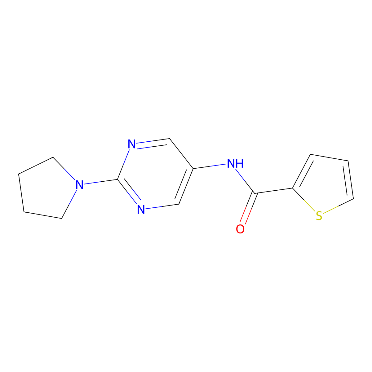 N-[2-(pyrrolidin-1-yl)pyrimidin-5-yl]thiophene-2-carboxamide molecular structure, CAS 1358205-84-1