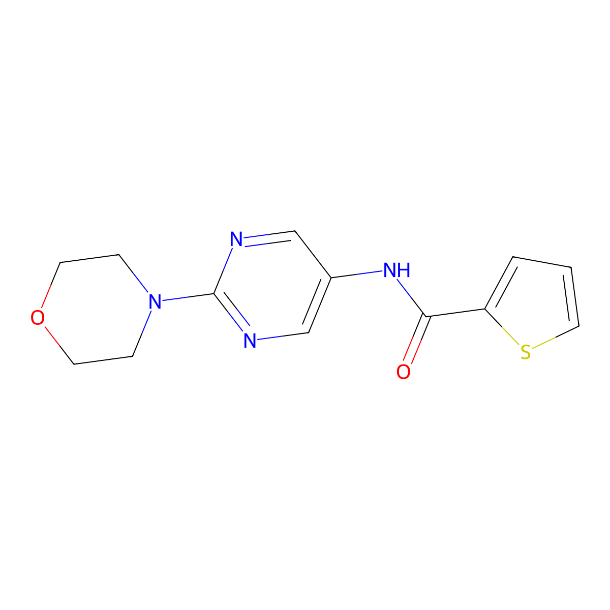 N-[2-(morpholin-4-yl)pyrimidin-5-yl]thiophene-2-carboxamide molecular structure, CAS 1358206-42-4