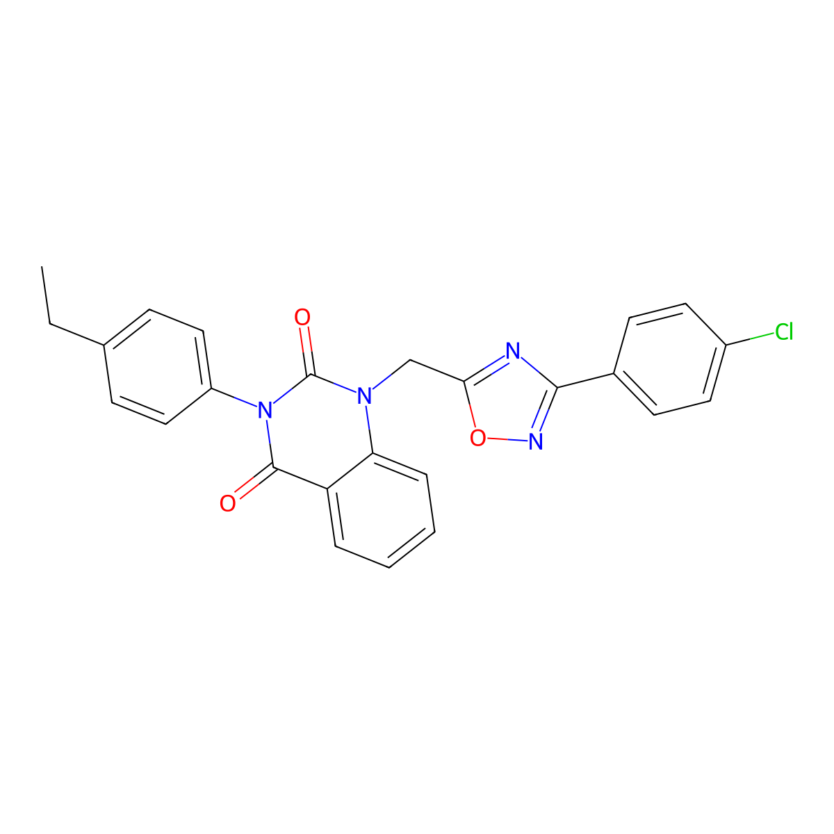1-((3-(4-chlorophenyl)-1,2,4-oxadiazol-5-yl)methyl)-3-(4-ethylphenyl)quinazoline-2,4(1H,3H)-dione molecular structure, CAS 1358207-64-3