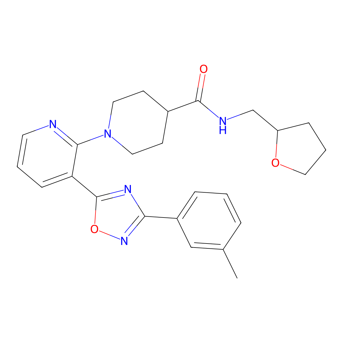 1-{3-[3-(3-methylphenyl)-1,2,4-oxadiazol-5-yl]pyridin-2-yl}-N-[(oxolan-2-yl)methyl]piperidine-4-carboxamide molecular structure, CAS 1358208-46-4